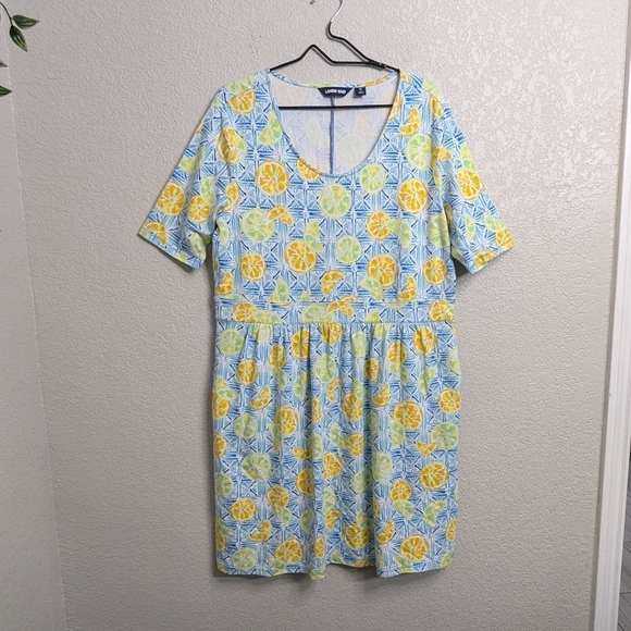 Land's End Orange Blue Lemon Limes Dress Short Sleeve Pockets Summer Tee Plus 18 - Picture 2 of 10